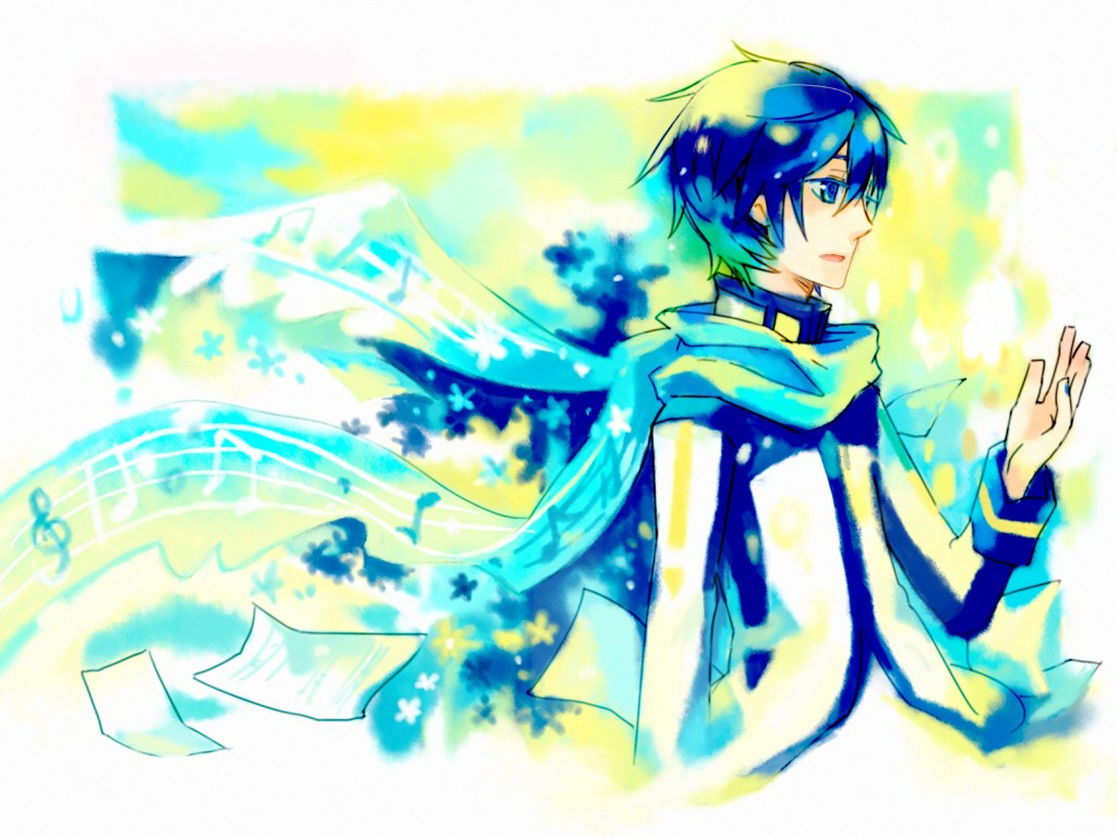 blue-haired anime character with music