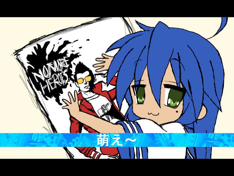 Blue-haired anime character with poster