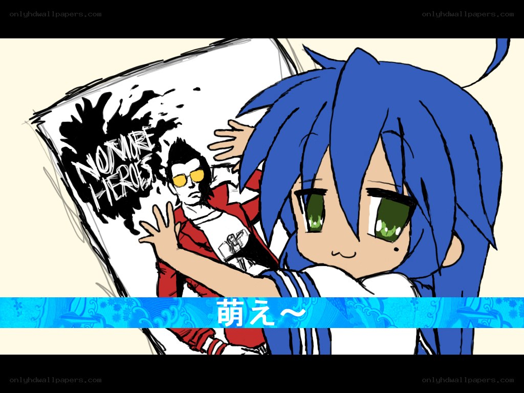 Blue-haired anime character with poster