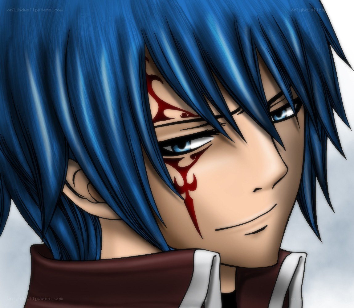 blue-haired anime character with red markings