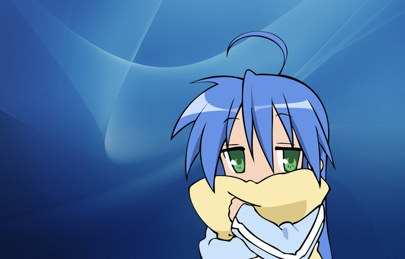 blue-haired anime character with scarf
