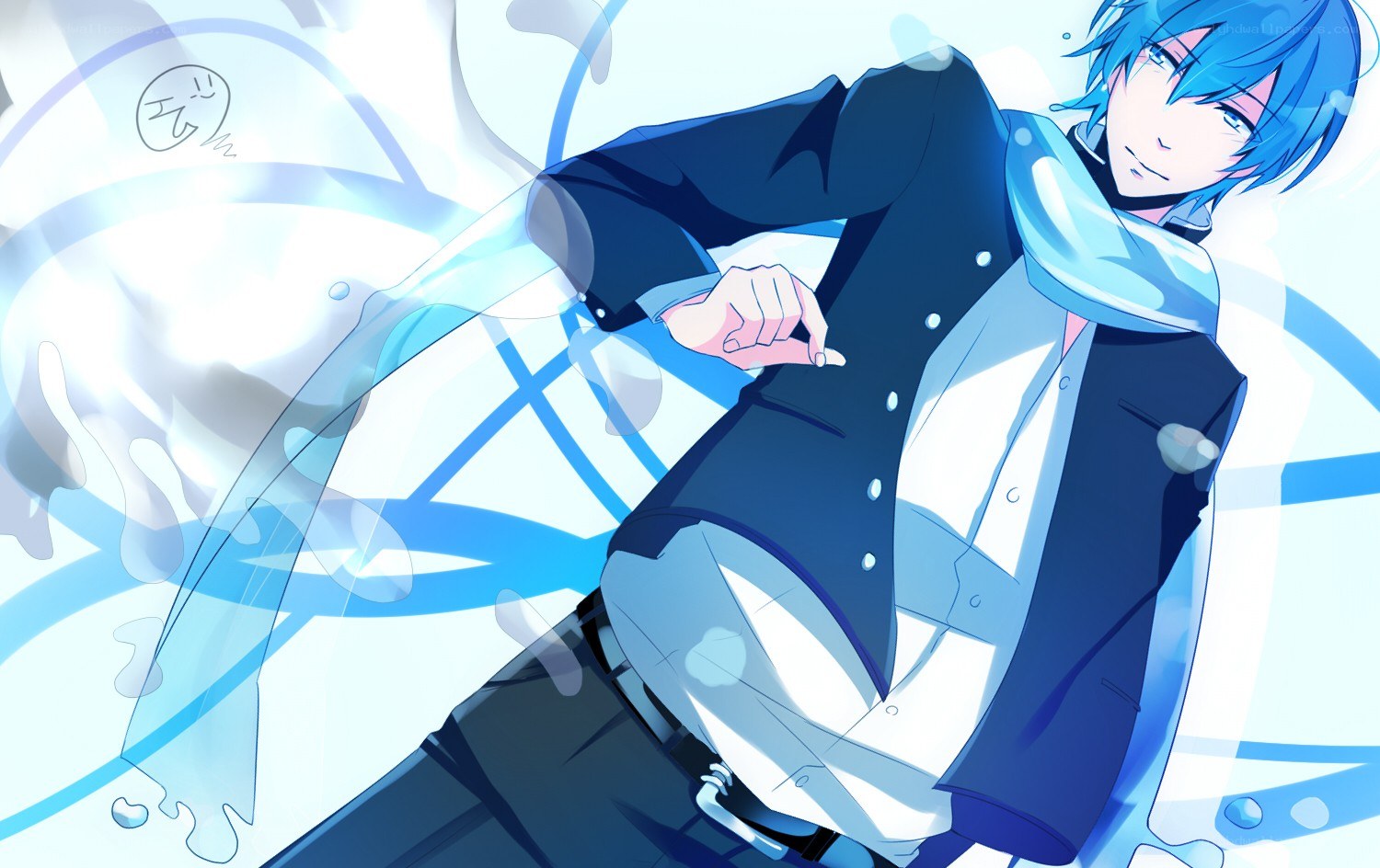 blue-haired anime character with water effects