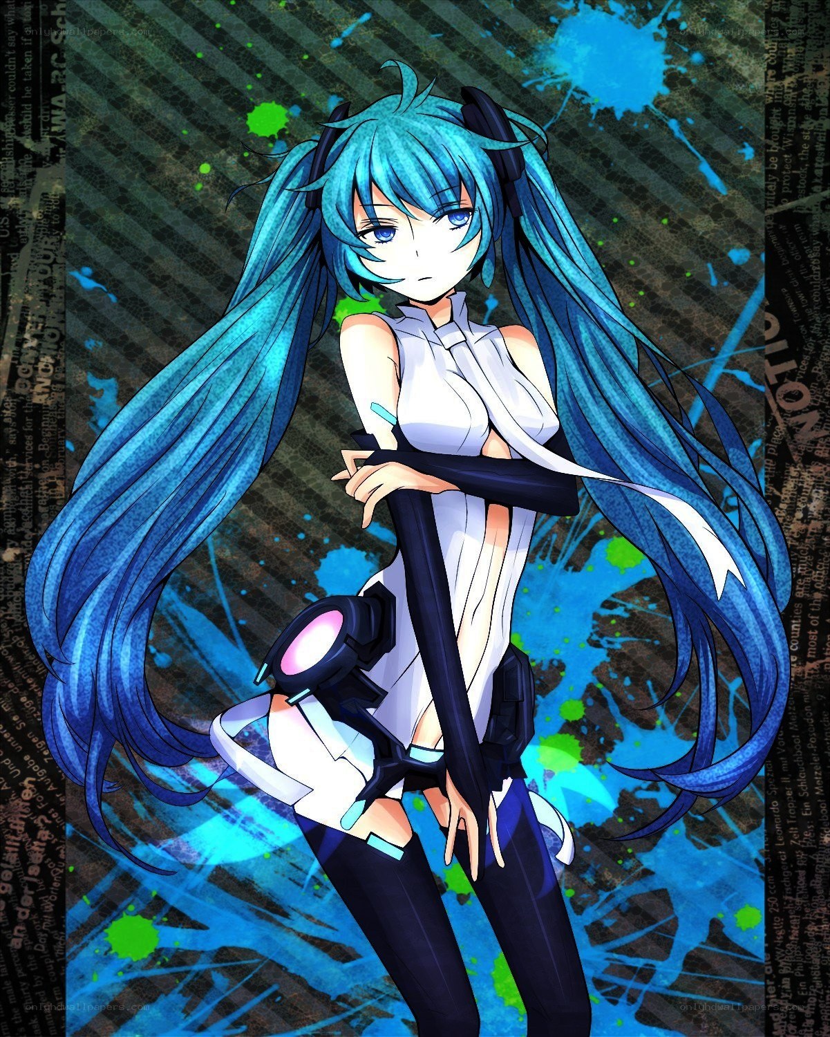 Blue-haired anime character with weapon