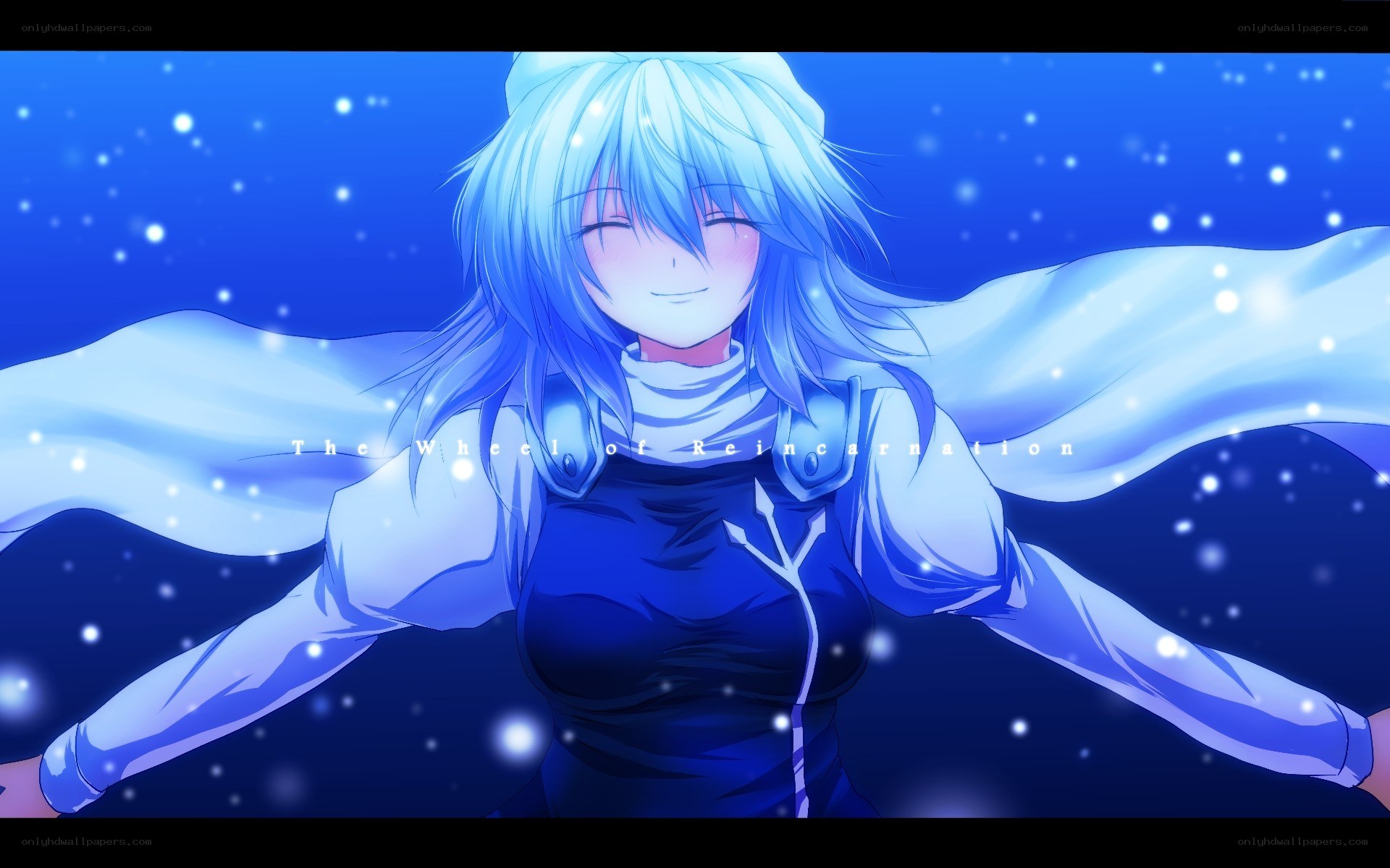 blue-haired anime character with wings