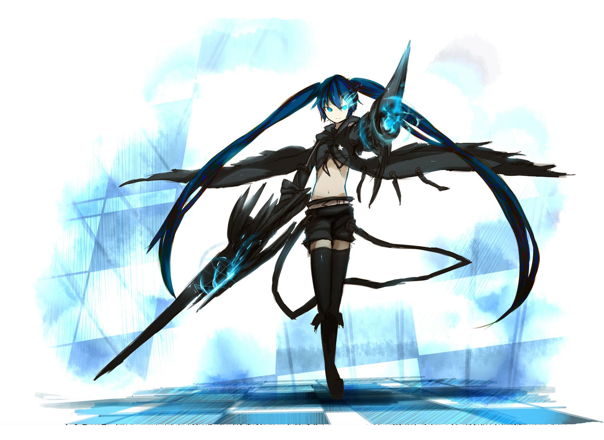 blue-haired anime character with wings