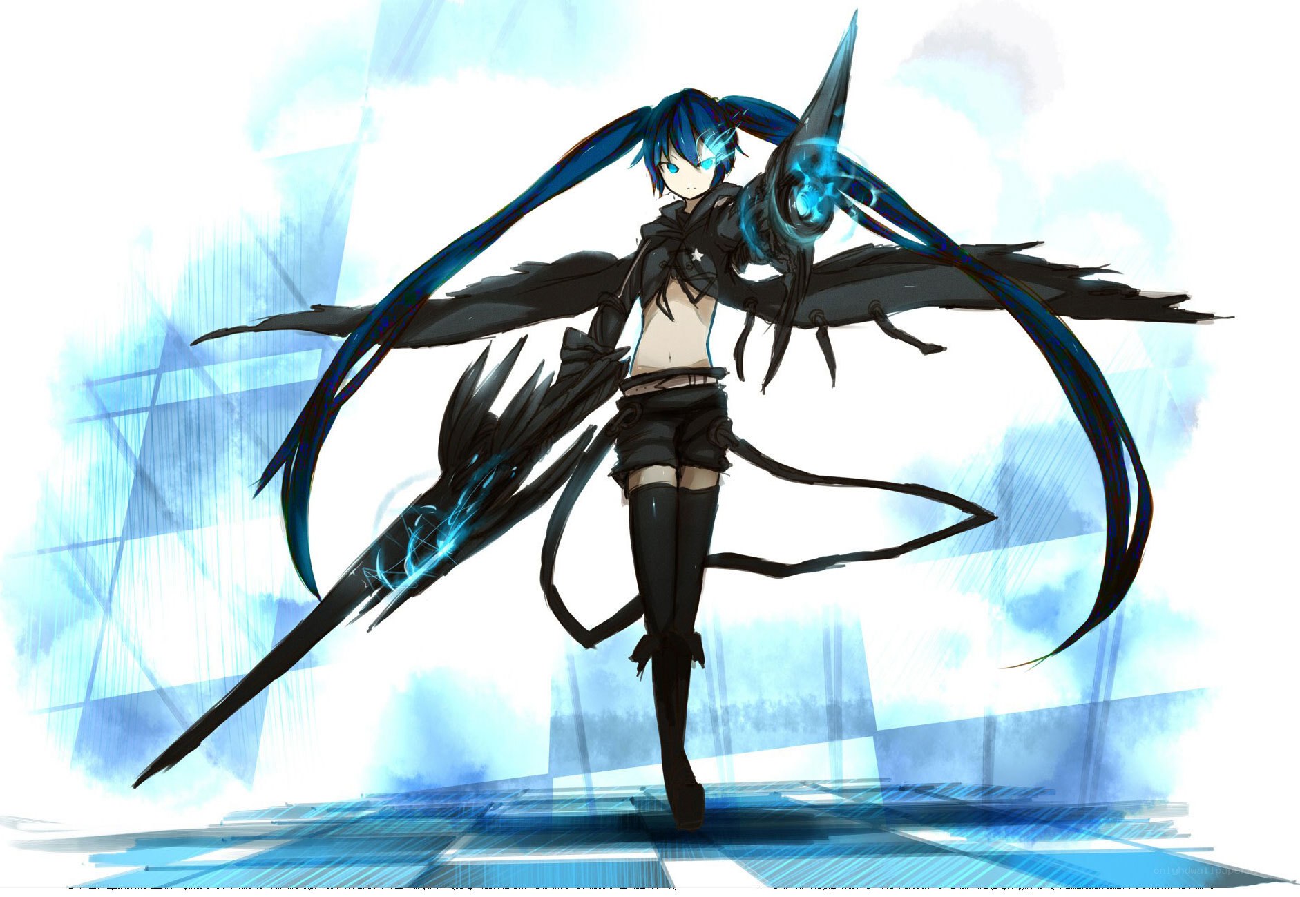 blue-haired anime character with wings