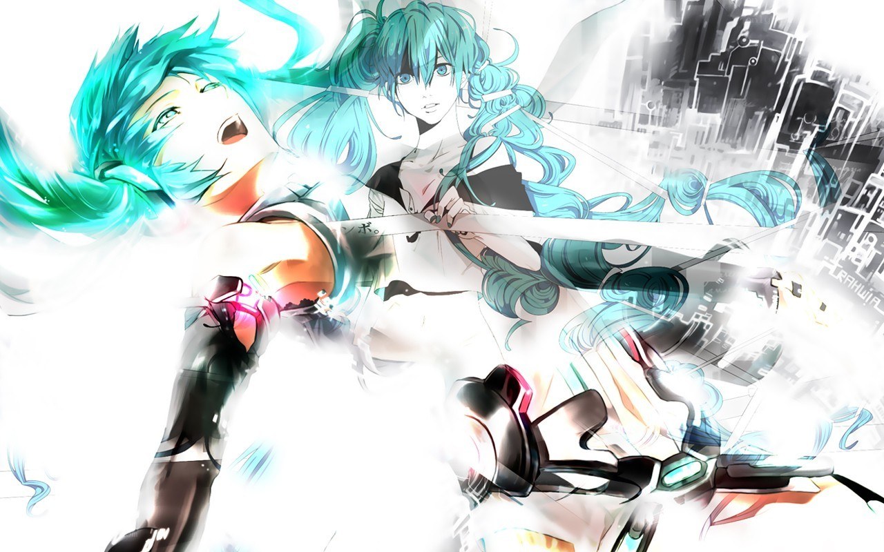 Blue-haired anime characters in action