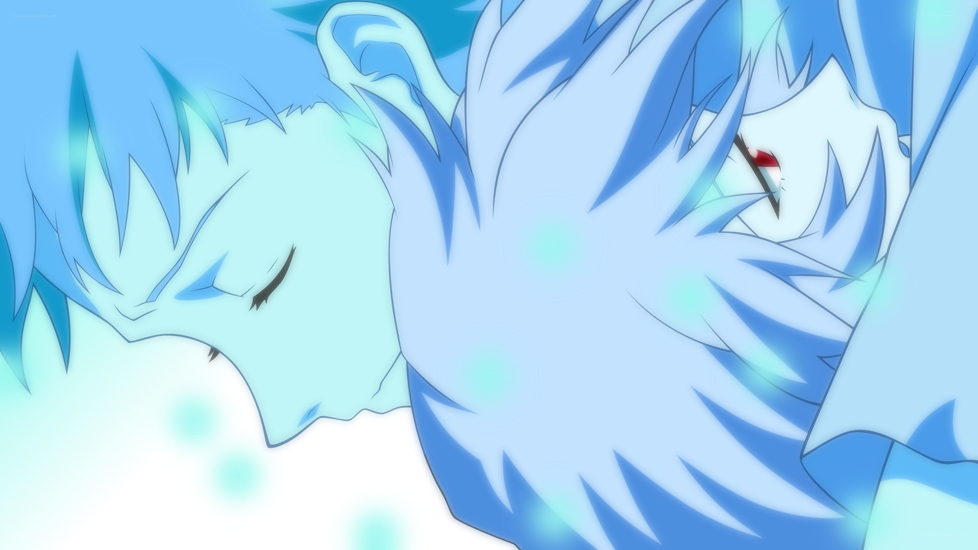 blue-haired anime characters in close-up