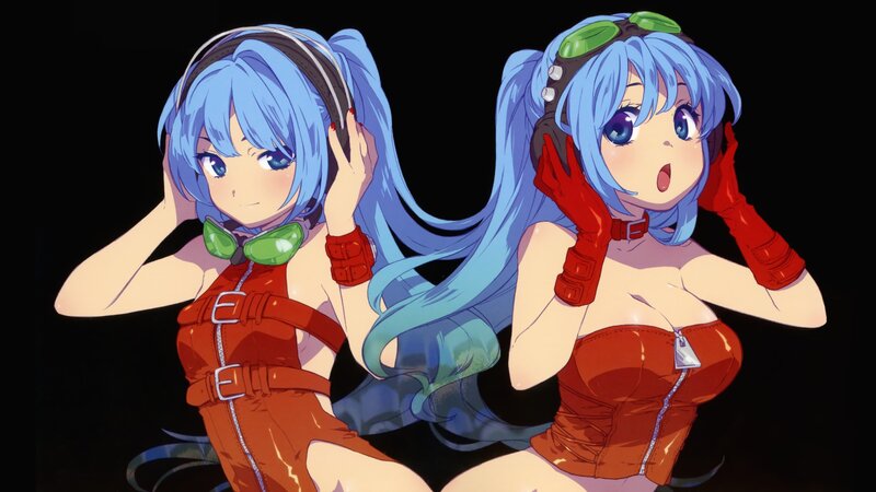 Blue-haired anime characters with headphones