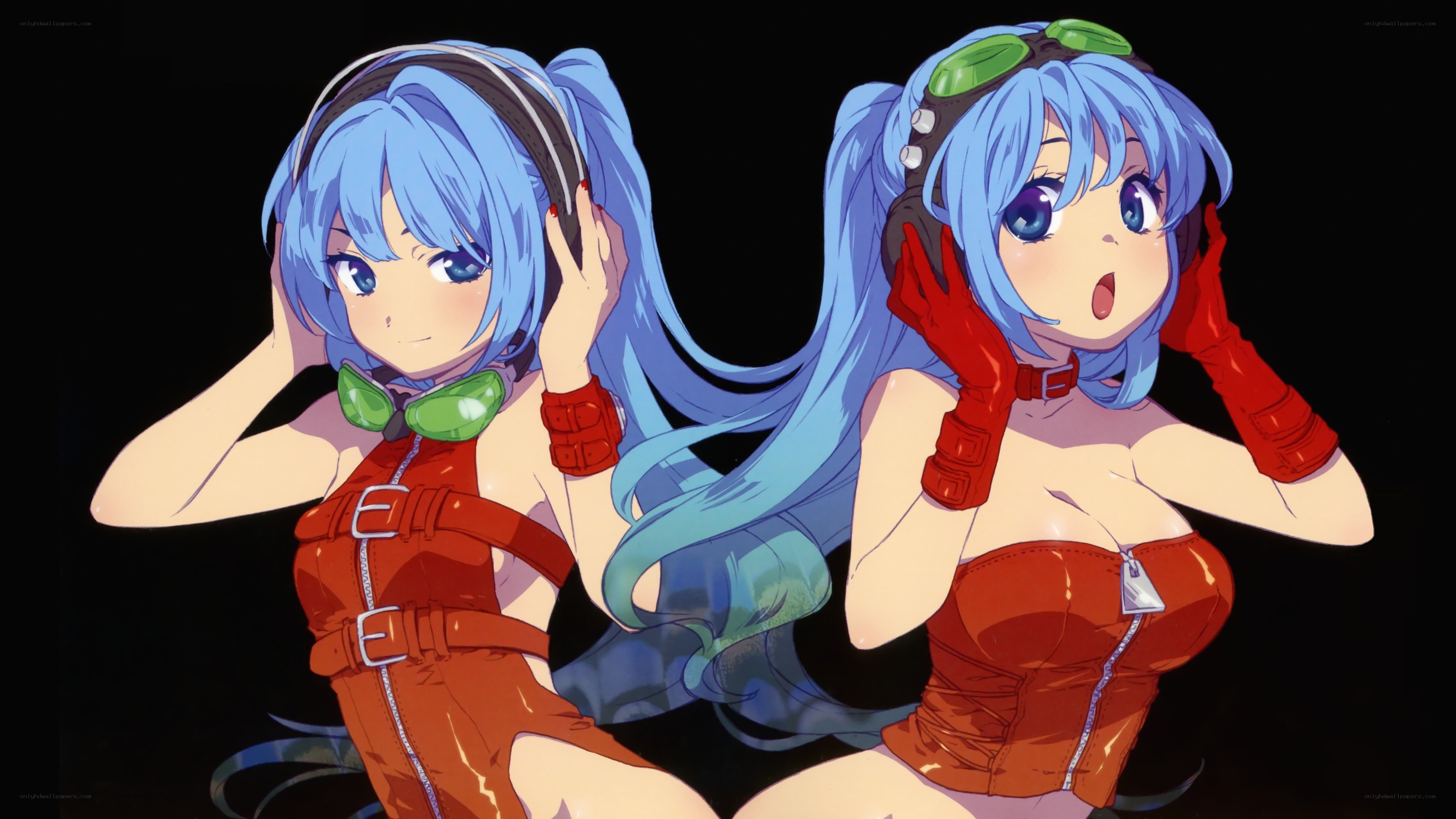 Blue-haired anime characters with headphones