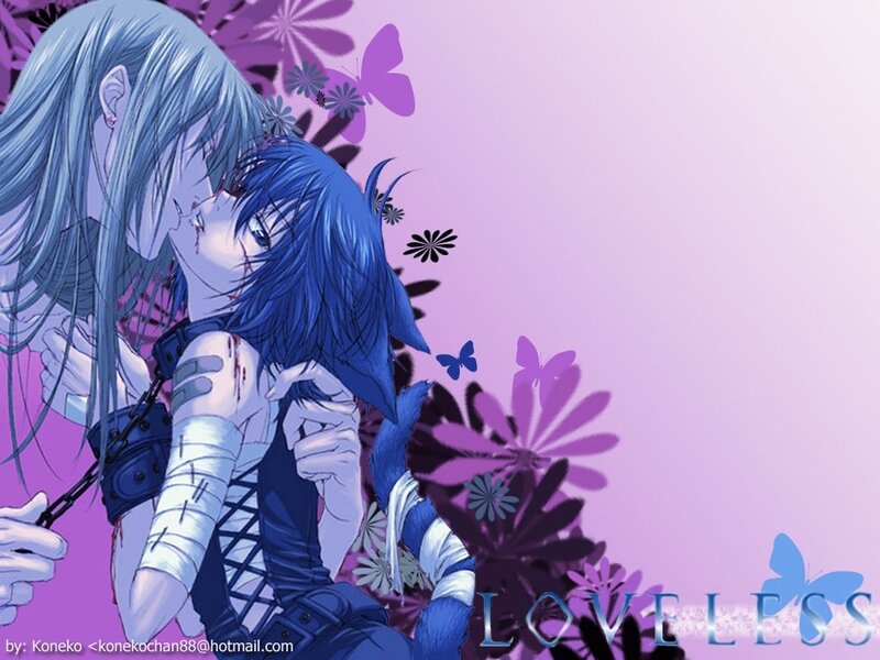 Blue-haired anime couple in a kiss