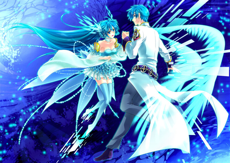 Blue-haired anime couple in fantasy attire
