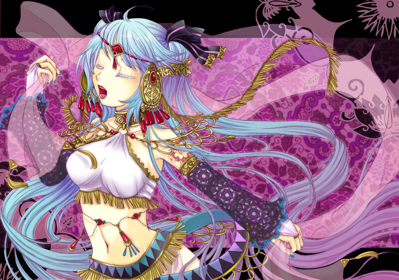 blue-haired anime dancer