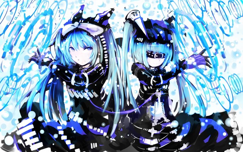 Blue-haired anime duo in futuristic gear