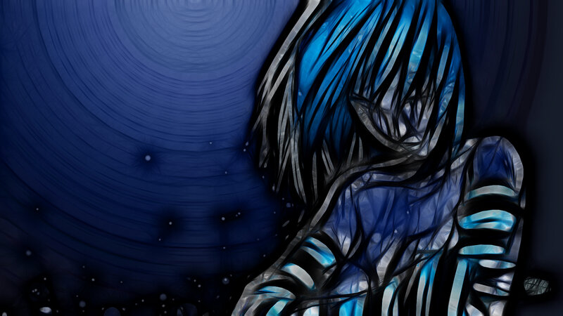 blue-haired anime figure
