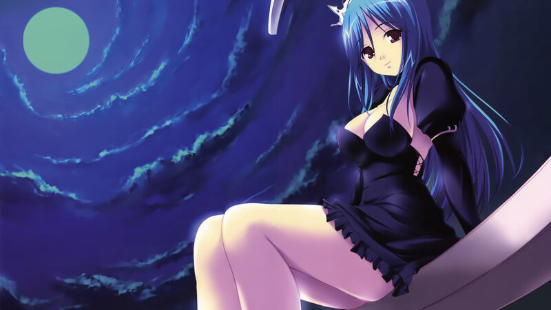 blue-haired anime girl at night
