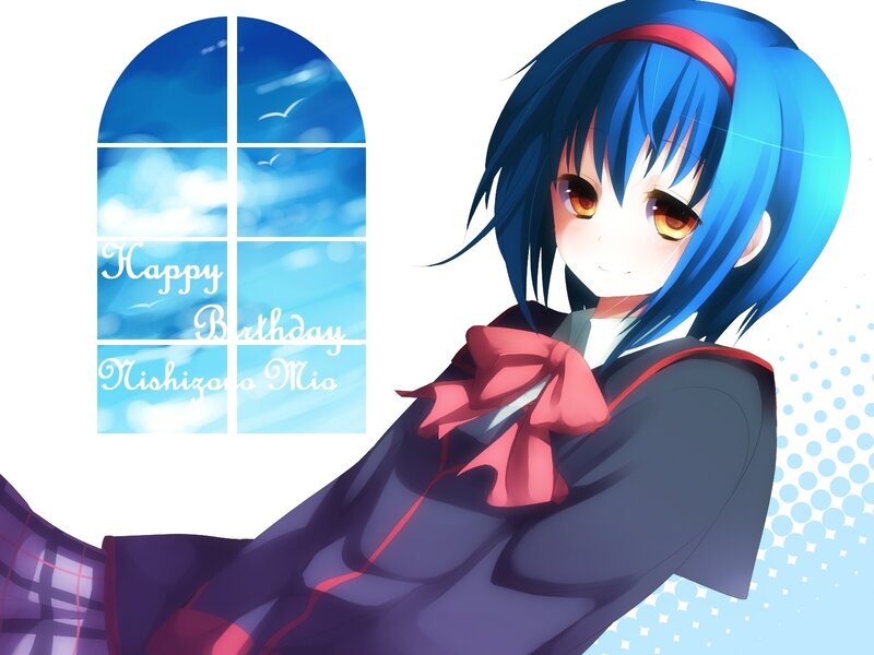 Blue-haired anime girl birthday card