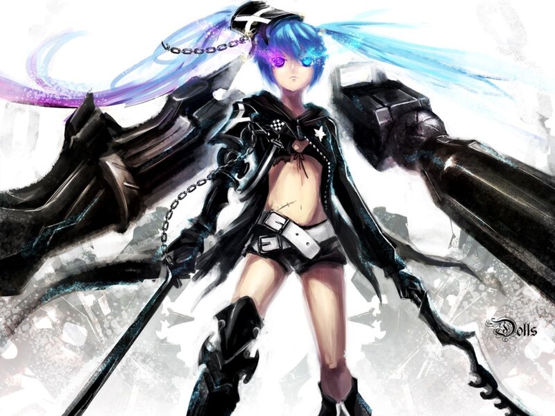 Blue-haired Anime Girl — Black, Dramatic, Digital Art, Chains
