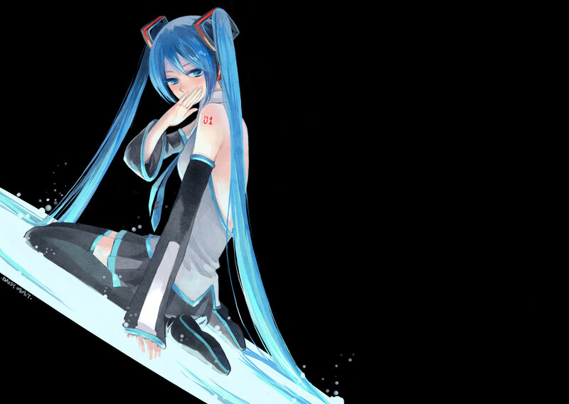 Blue-haired Anime Girl — Black, Dramatic, Digital Art