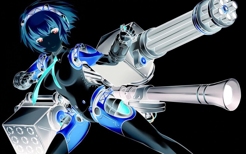 Blue-haired Anime Girl — Black, Dramatic, Mecha