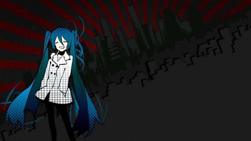 Blue-haired Anime Girl — Black, Dramatic, Night, City Skyline