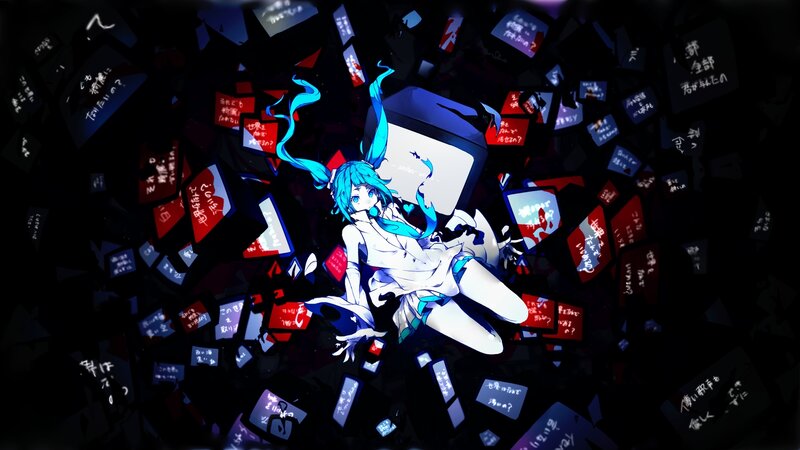 Blue-haired Anime Girl — Black, Dramatic, Night