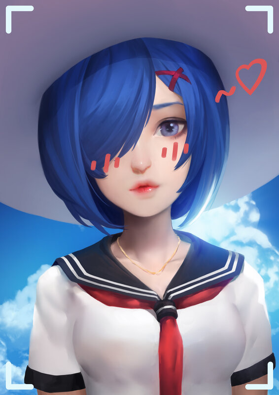 Blue-haired Anime Girl — Blue, Calm, Afternoon, Digital Art, Sailor Uniform