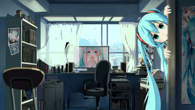Blue-haired Anime Girl — Blue, Calm, Afternoon, Digital Art
