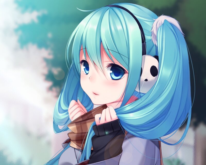 Blue-haired Anime Girl — Blue, Calm, Afternoon, Headphones