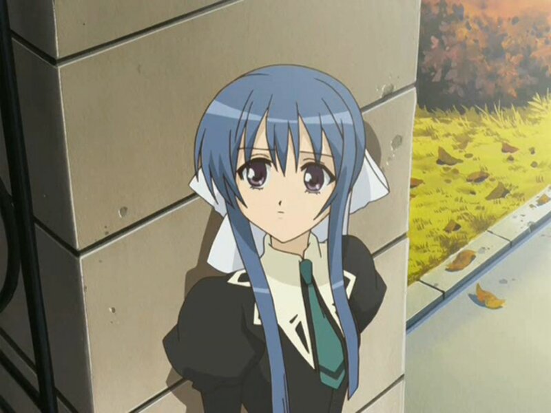 Blue-haired Anime Girl — Blue, Calm, Autumn, School Uniform