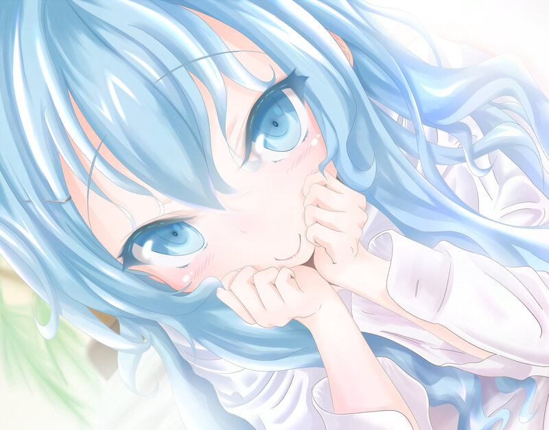 Blue-haired Anime Girl — Blue, Calm, Digital Art, Eyes