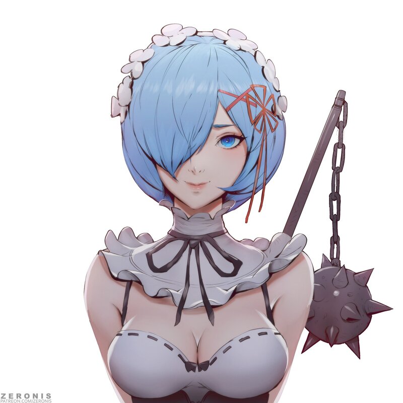 Blue-haired Anime Girl — Blue, Calm, Digital Art, Floral Headband