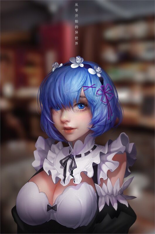 Blue-haired Anime Girl — Blue, Calm, Digital Art, Maid Outfit, Flowers