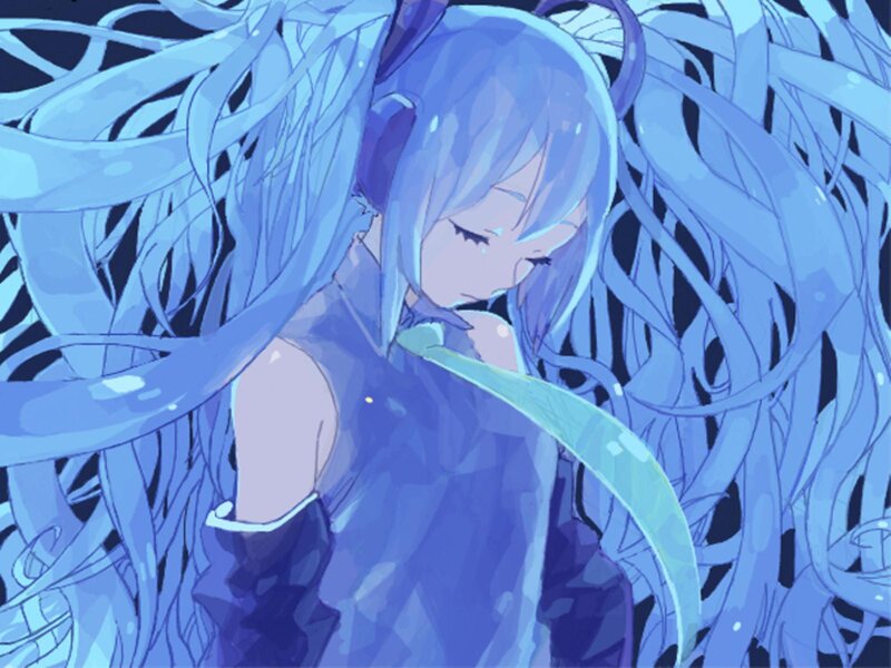 Blue-haired Anime Girl — Blue, Calm, Digital Art