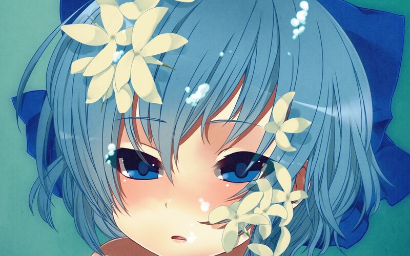 Blue-haired Anime Girl — Blue, Calm, Flowers, Eyes