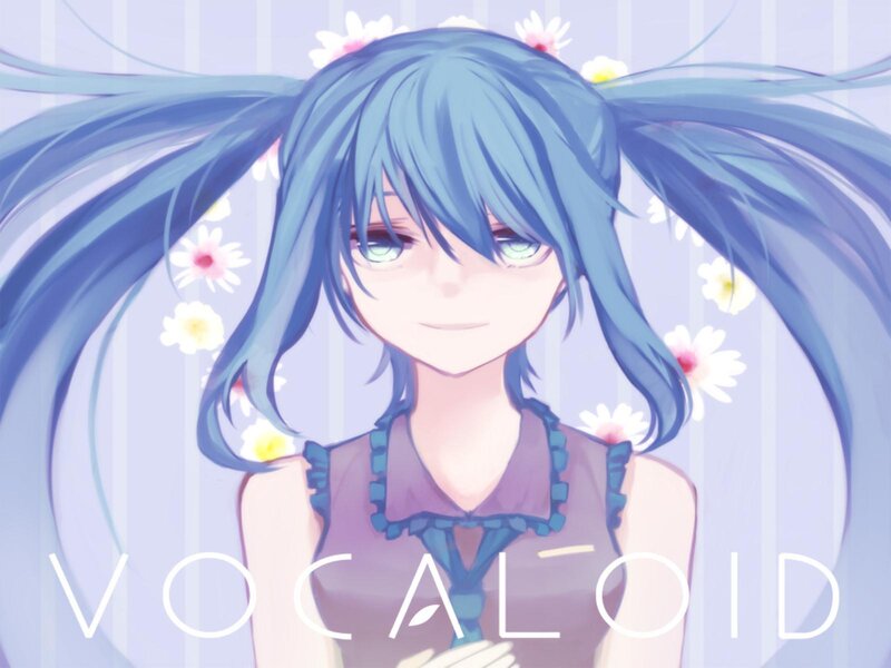 Blue-haired Anime Girl — Blue, Calm, Flowers