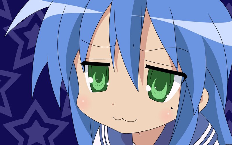Blue-haired Anime Girl — Blue, Calm, Green Eyes, Stars, Cheeks
