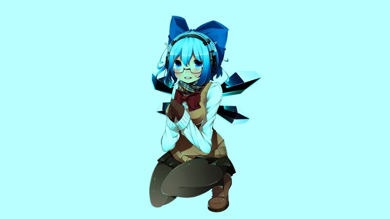 Blue-haired Anime Girl — Blue, Calm, Headphones, Glasses