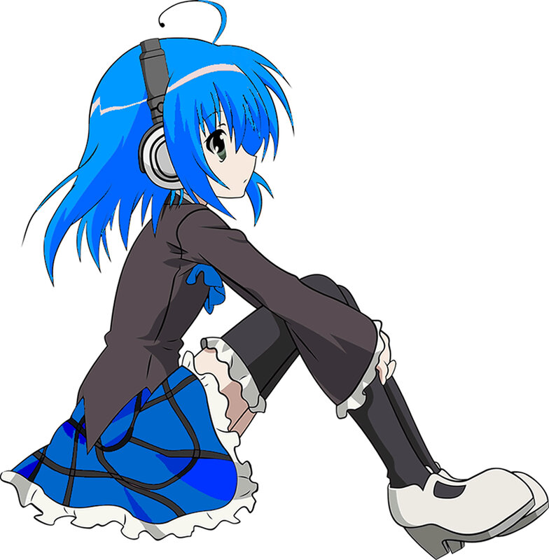 Blue-haired Anime Girl — Blue, Calm, Headphones, Skirt, Boot