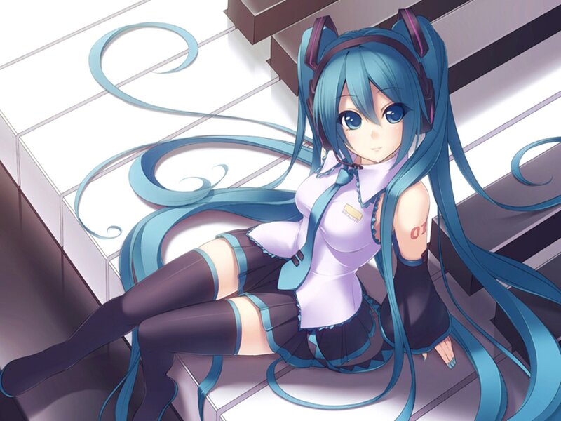 Blue-haired Anime Girl — Blue, Calm, Headphones, Skirt, Long Hair