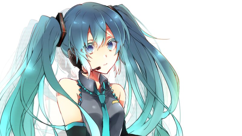 Blue-haired Anime Girl — Blue, Calm, Headset, Long Hair