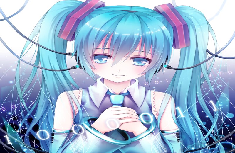 Blue-haired Anime Girl — Blue, Calm, Headset