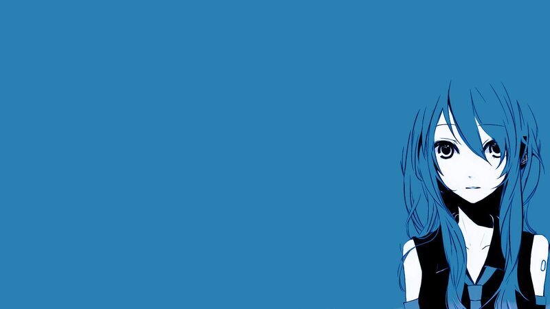 Blue-haired Anime Girl — Blue, Calm, Long Hair, Black Top