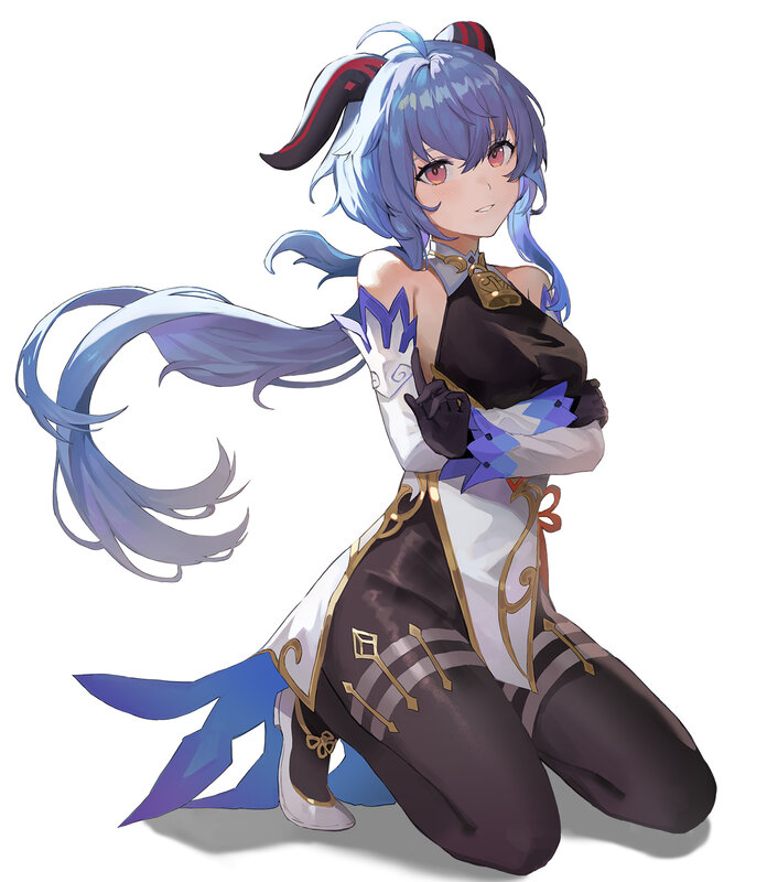 Blue-haired Anime Girl — Blue, Calm, Long Hair, Tail