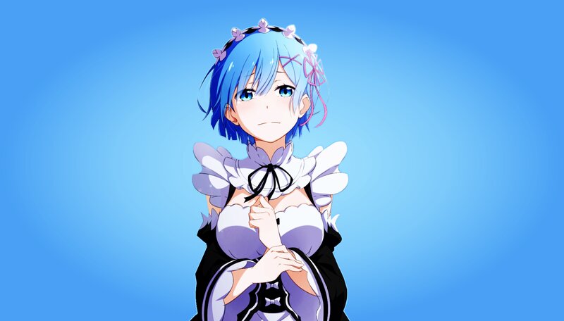 Blue-haired Anime Girl — Blue, Calm, Maid Outfit