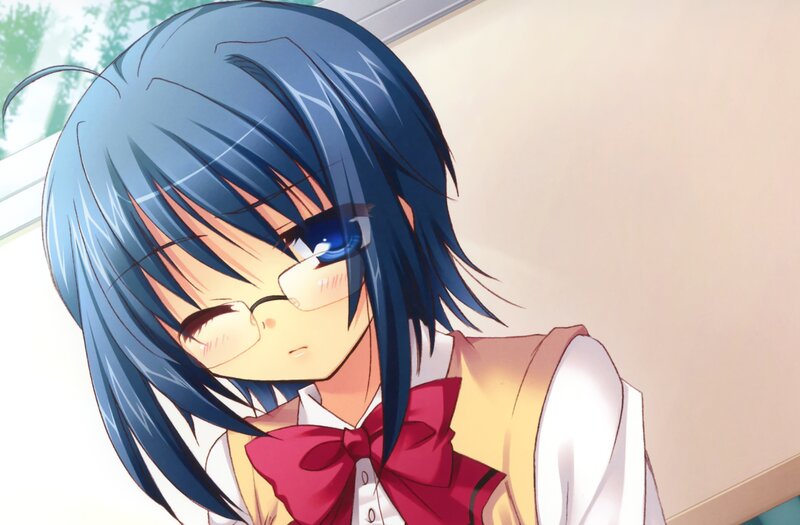 Blue-haired Anime Girl — Blue, Calm, Morning, Glasses