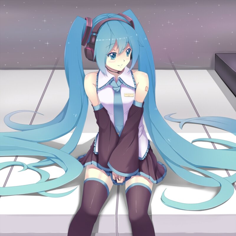 Blue-haired Anime Girl — Blue, Calm, Night, Headphones