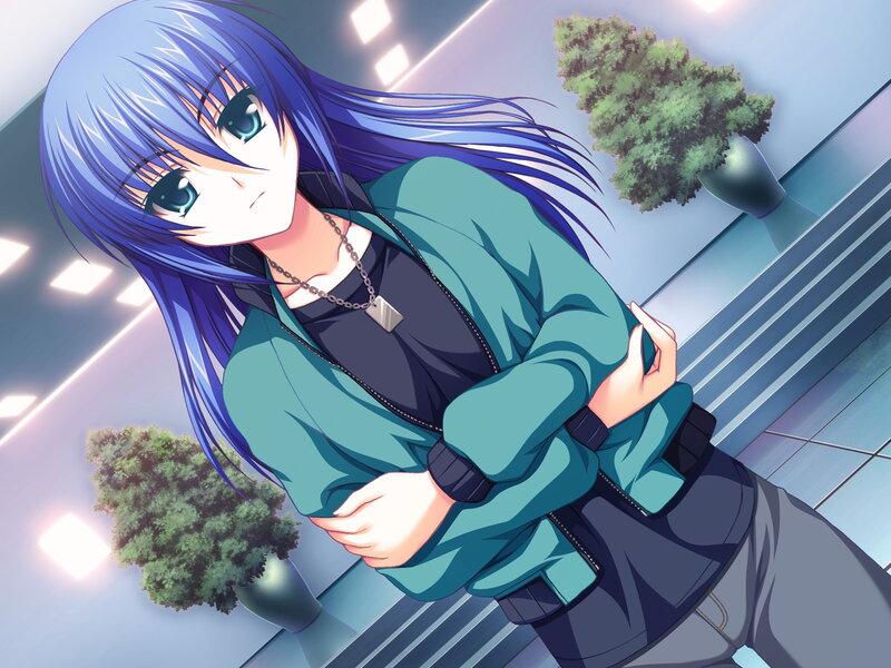 Blue-haired Anime Girl — Blue, Calm, Night, Tree