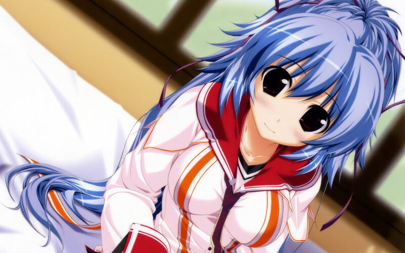 Blue-haired Anime Girl — Blue, Calm, School Uniform, Bed