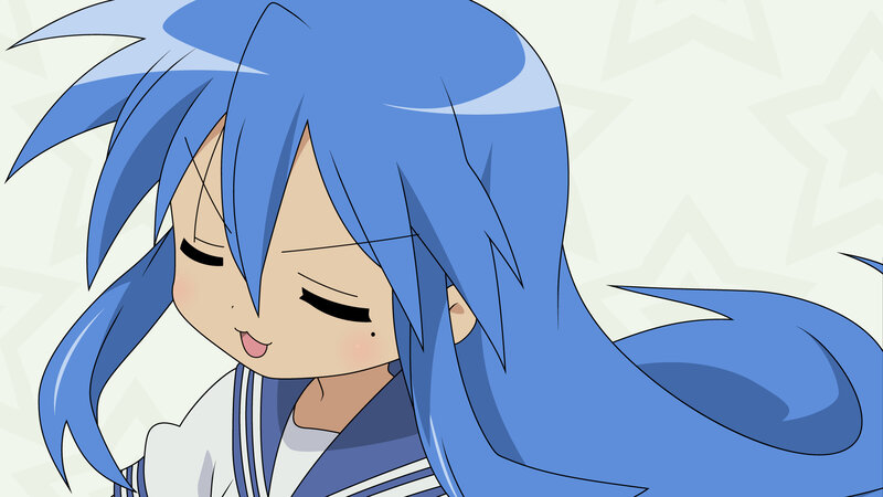 Blue-haired Anime Girl — Blue, Calm, School Uniform, Closed Eyes, Blush, White, Beige